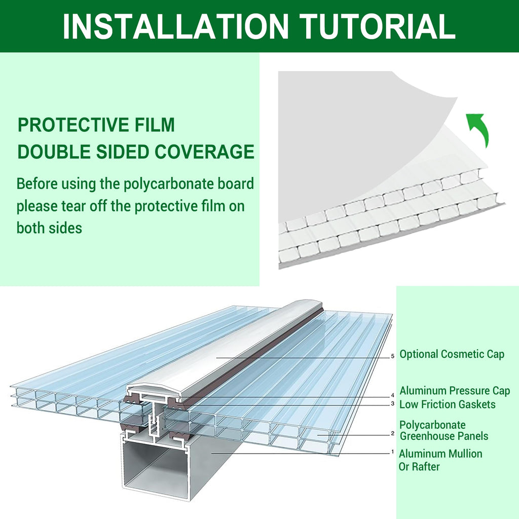 12 PCS Polycarbonate Greenhouse Panels 4' x 2' x 0.32'' T9736