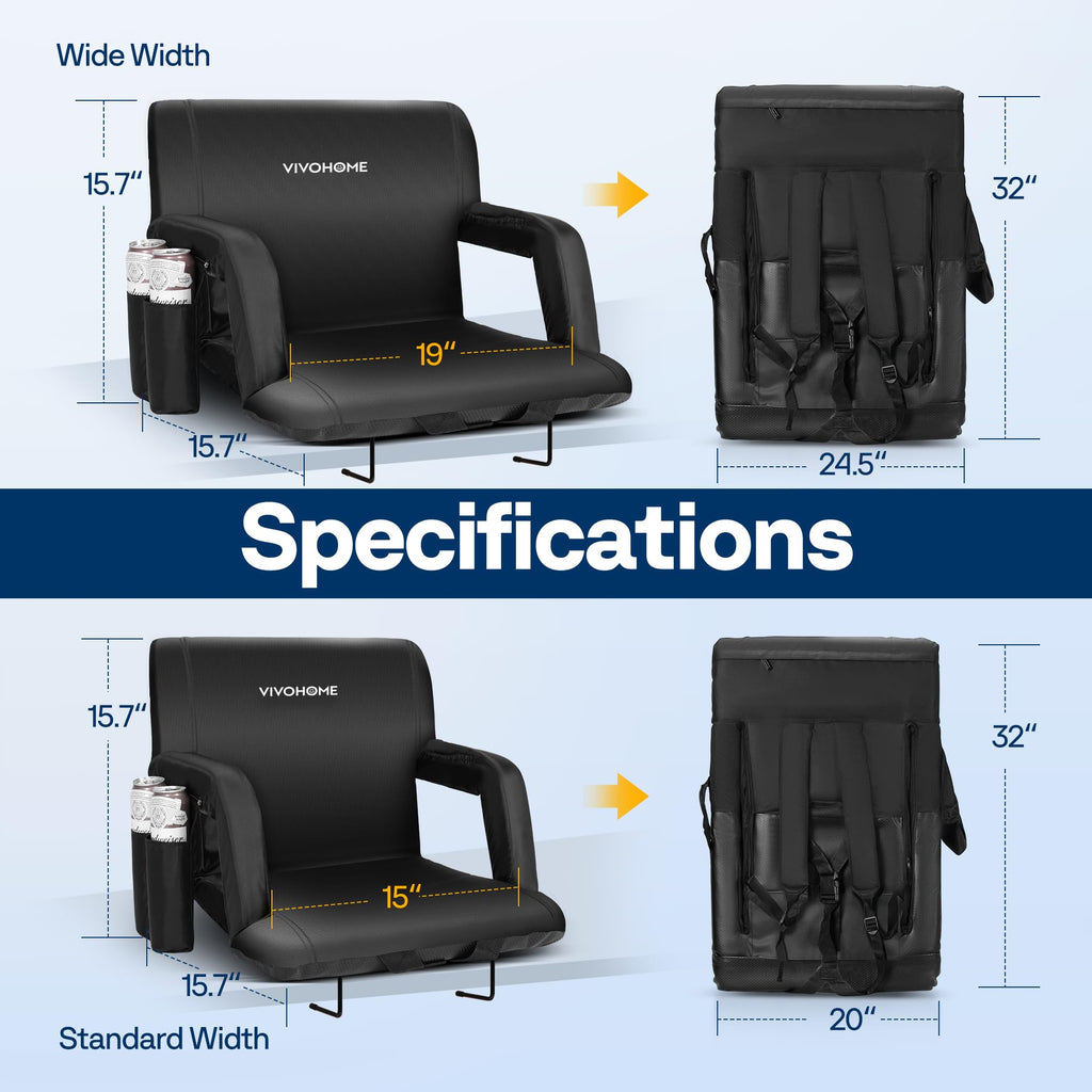 2 Pack Portable Padded Stadium Seats with Back Support and Cup Holder L480