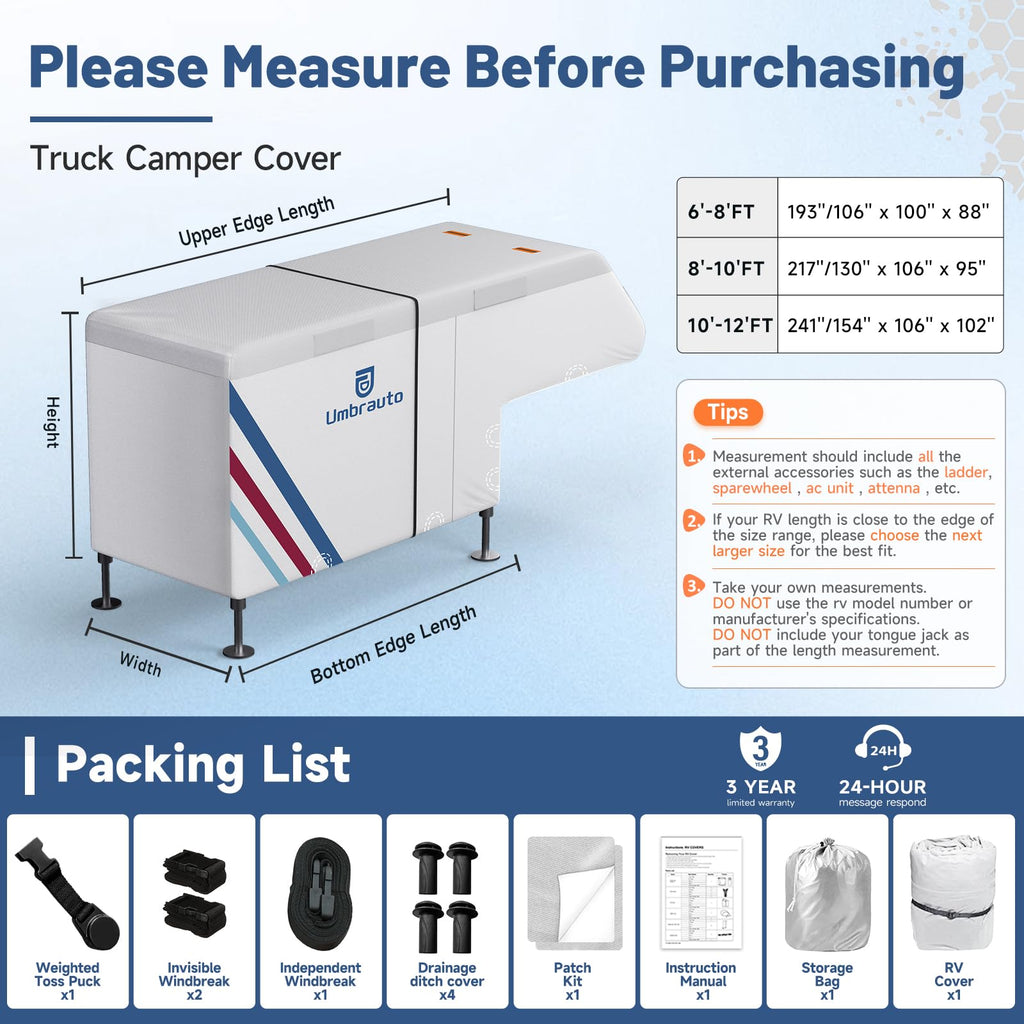 10–12FT Waterproof Oxford Truck Camper Cover with Straps & Air Vents J465
