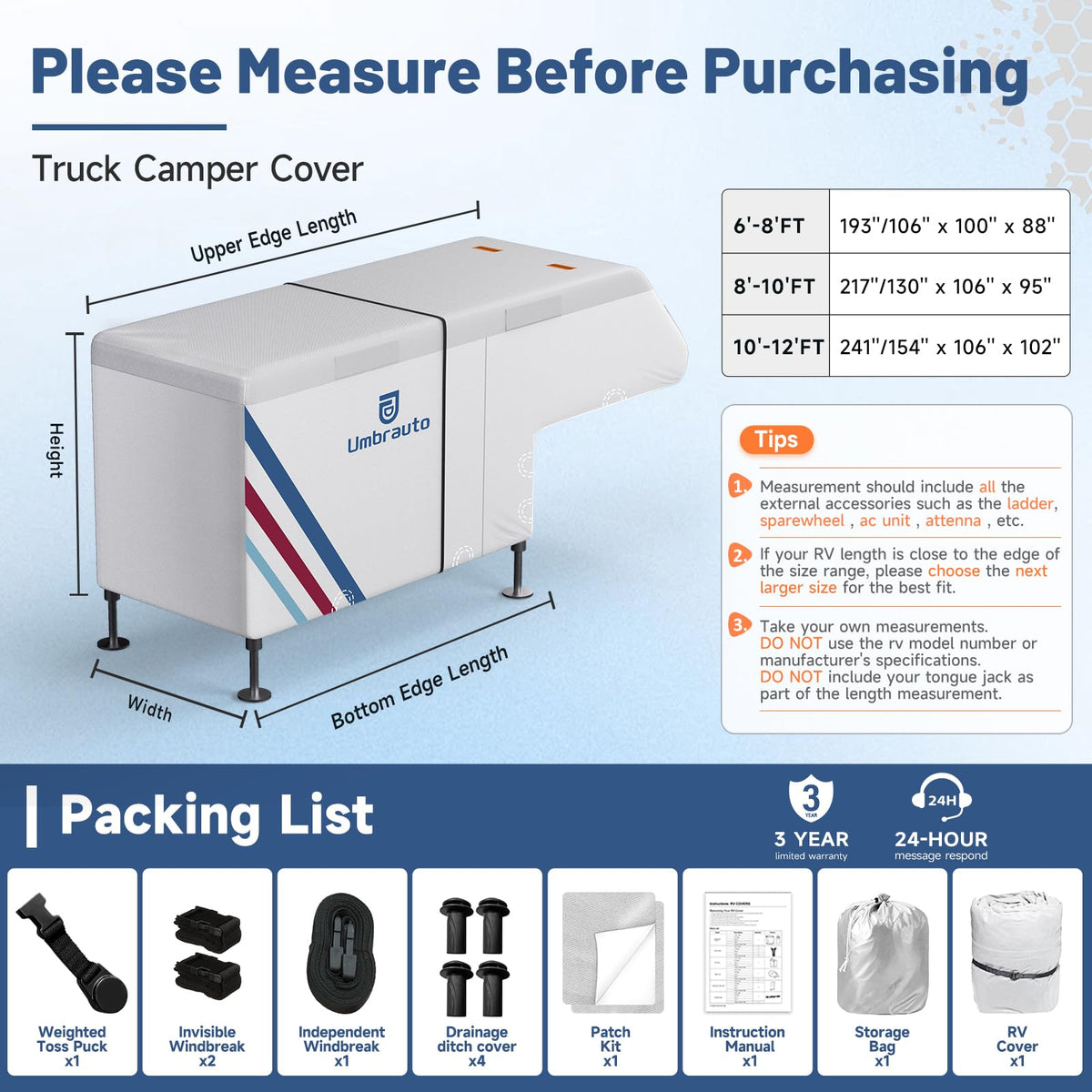 10–12FT Waterproof Oxford Truck Camper Cover with Straps & Air Vents J465