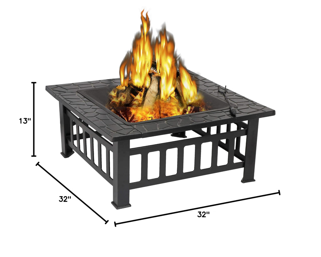 32" Square Metal Wood Burning Fire Pit Table Y6553