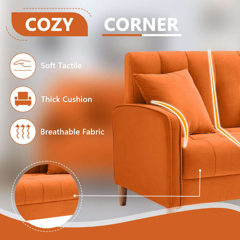 52" Orange Velvet 2 Seater Sofa with 2 Pillows H783391