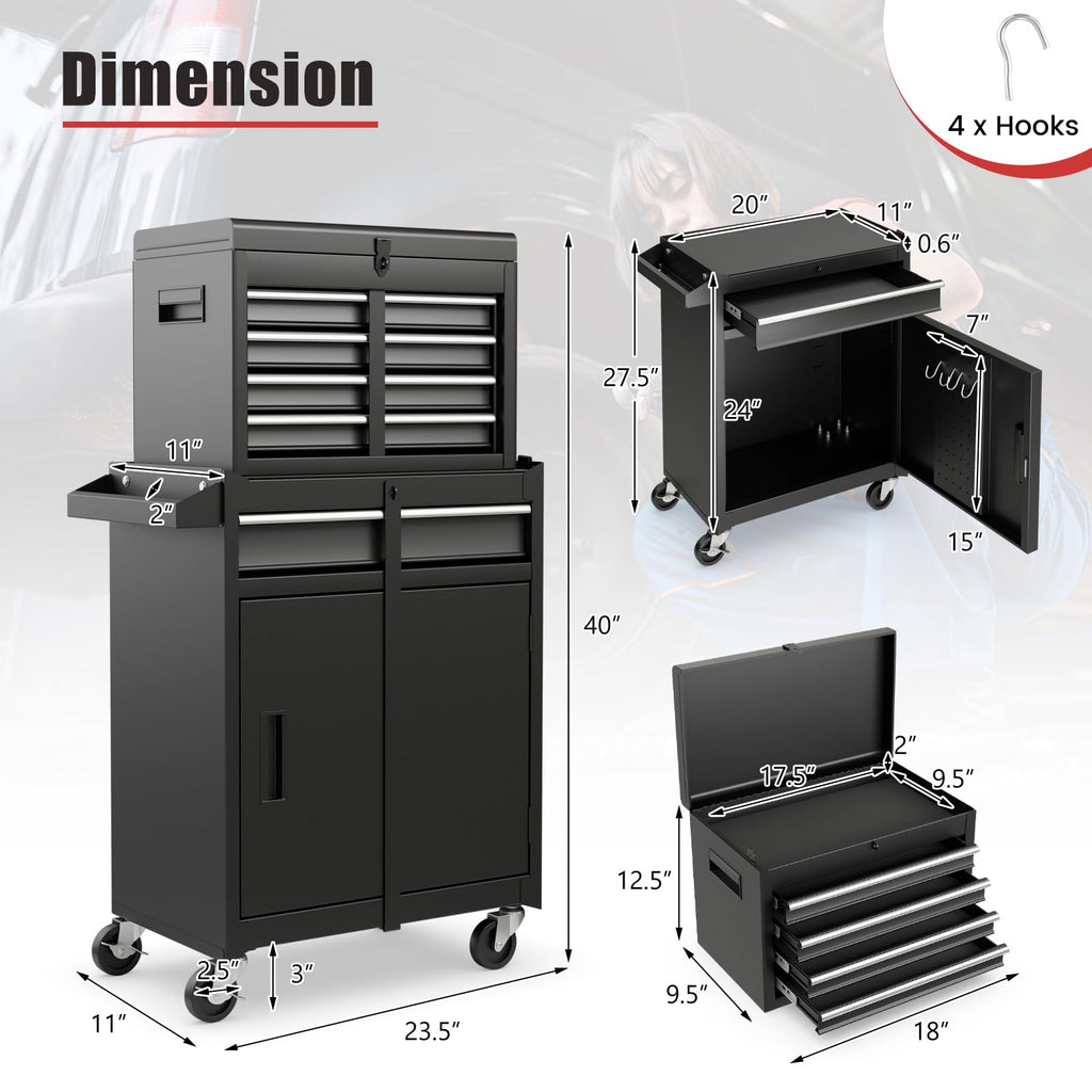 5 Drawer Rolling Metal Tool Chest with Detachable Top Toolbox A637042