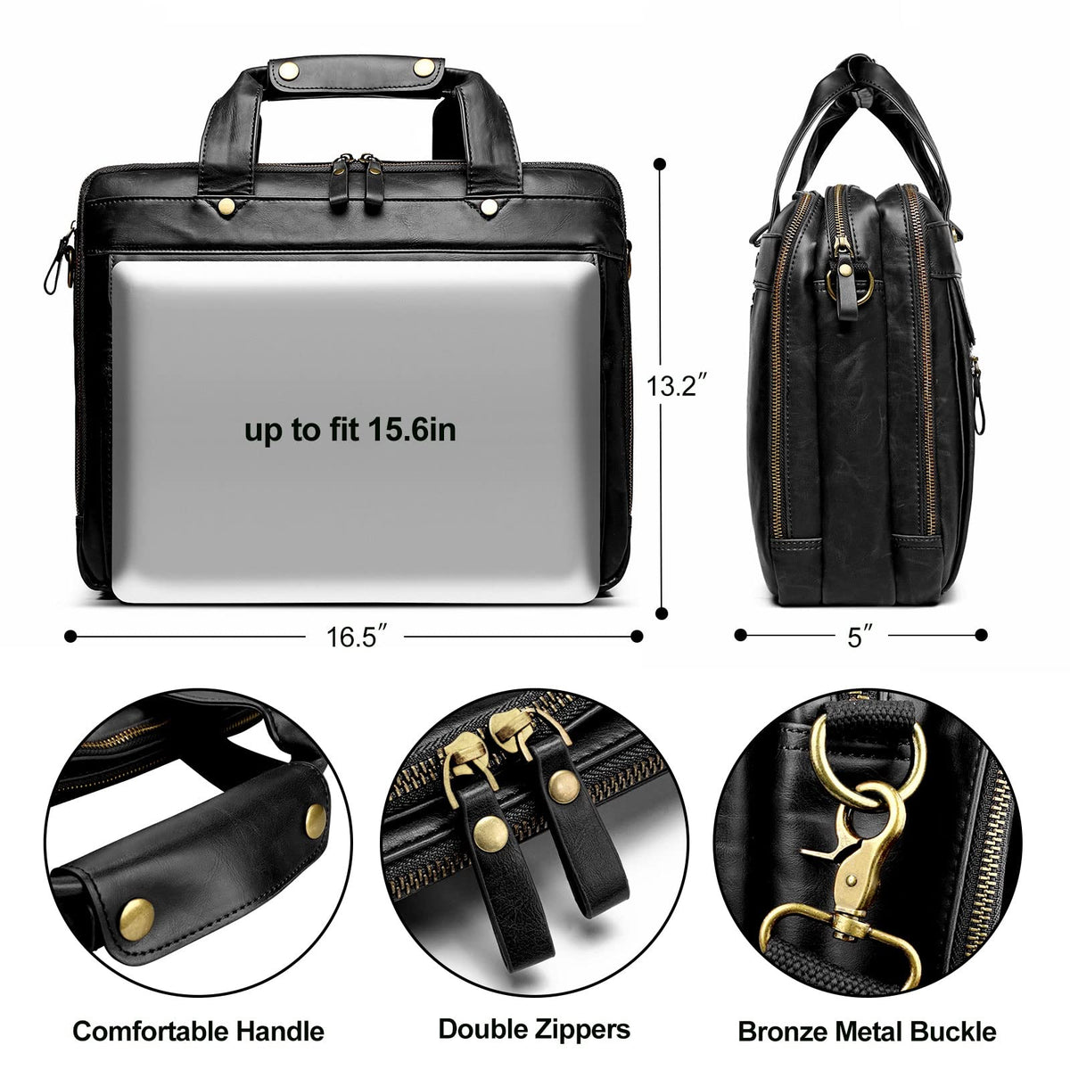 Black Leather 15.6 Inch Laptop Messenger Bag H85245