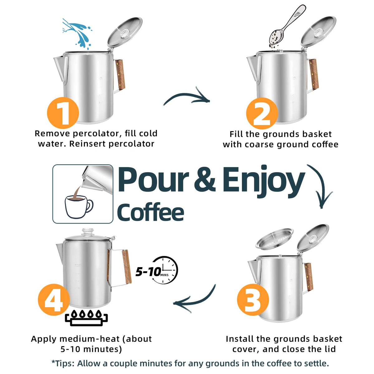12 Cup Stainless Steel Camping Percolator Coffee Pot R153650