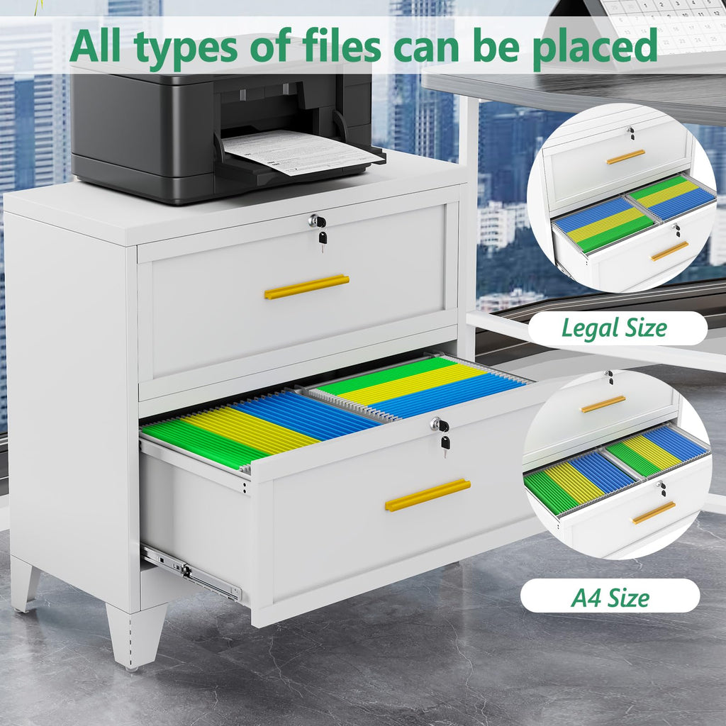 White 2 Drawer Metal Lateral File Cabinet with Lock E81081