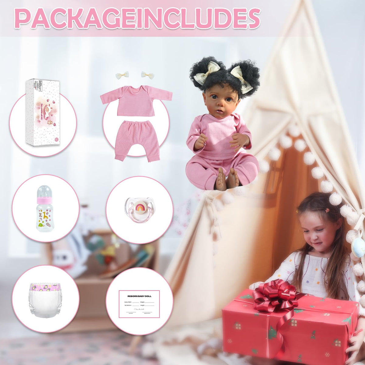 20 Inch Realistic Newborn Baby Doll in Pink Outfit I125902