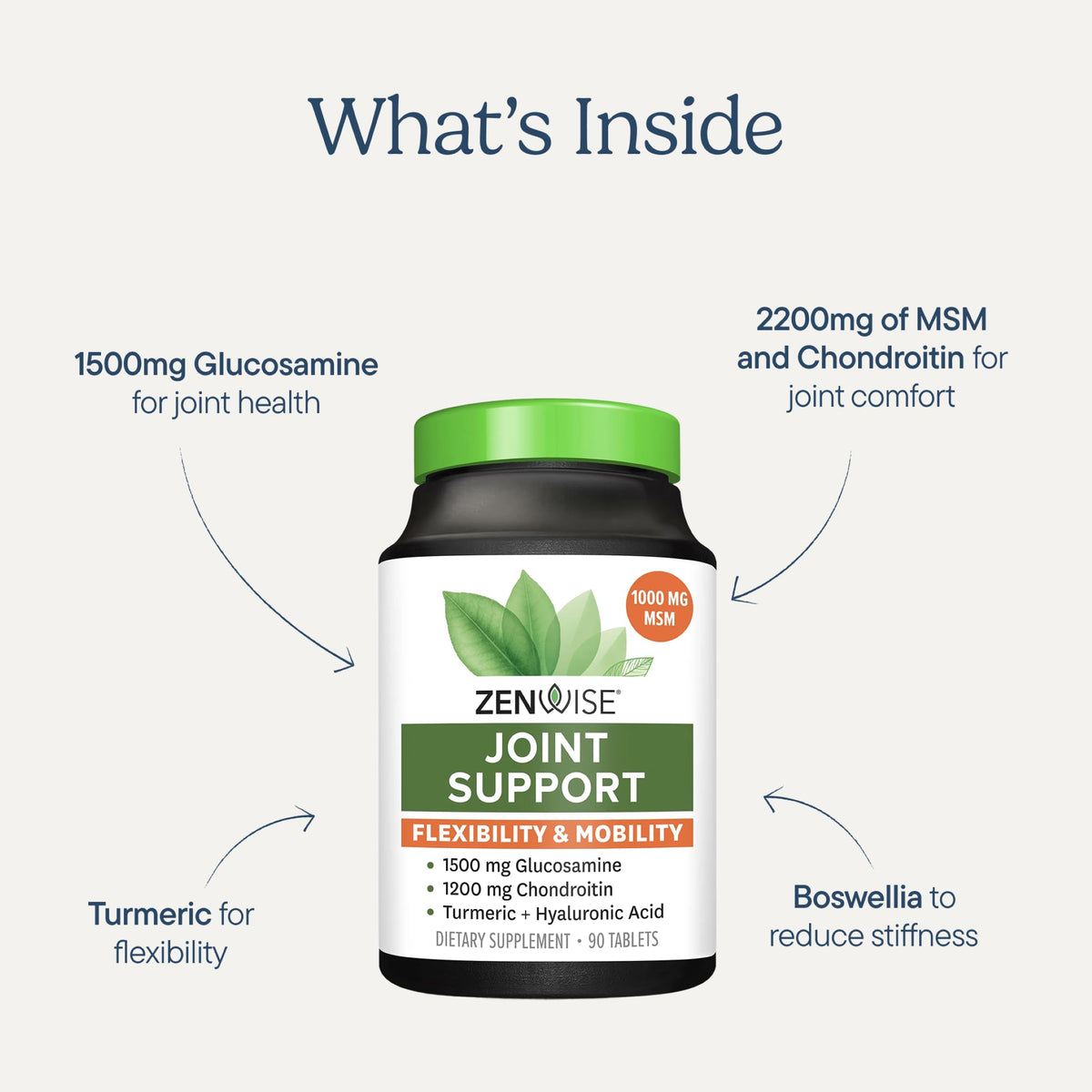 Joint Support Supplement with Glucosamine Chondroitin MSM Curcumin 180 Count H3348