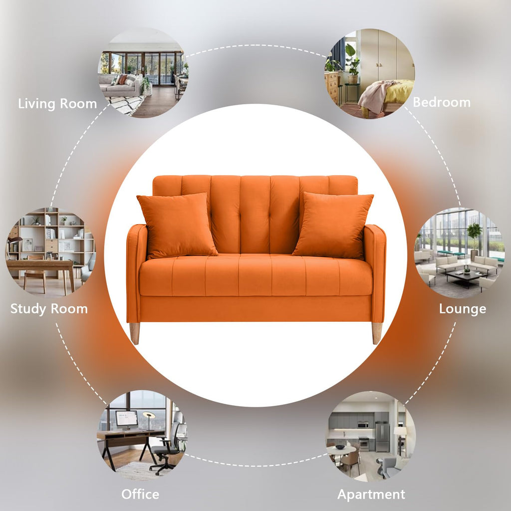 52" Orange Velvet 2 Seater Sofa with 2 Pillows H783391