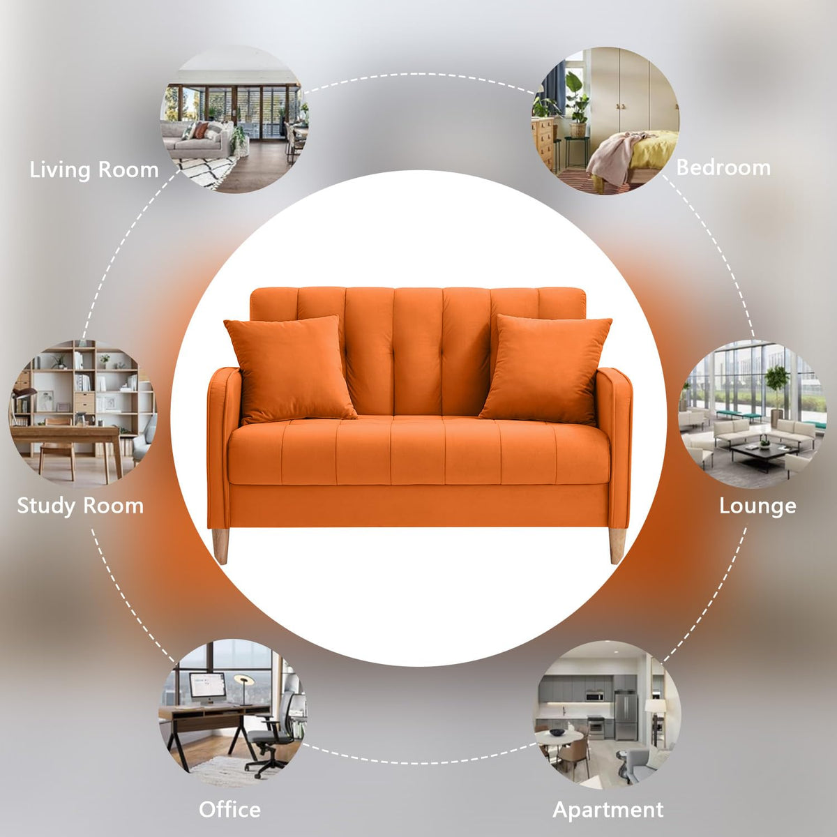 52" Orange Velvet 2 Seater Sofa with 2 Pillows H783391