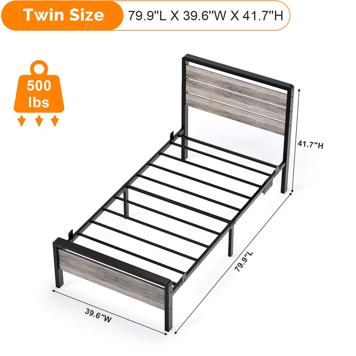 Twin Bed Frame Set of 2 with LED Headboard and USB Charging Station K838872