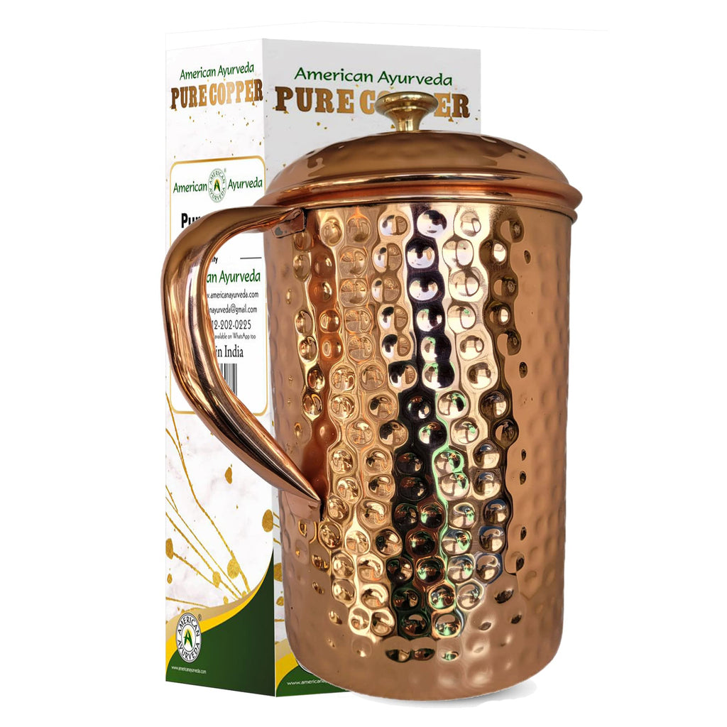 Half Gallon Hammered Pure Copper Pitcher with Lid E13478