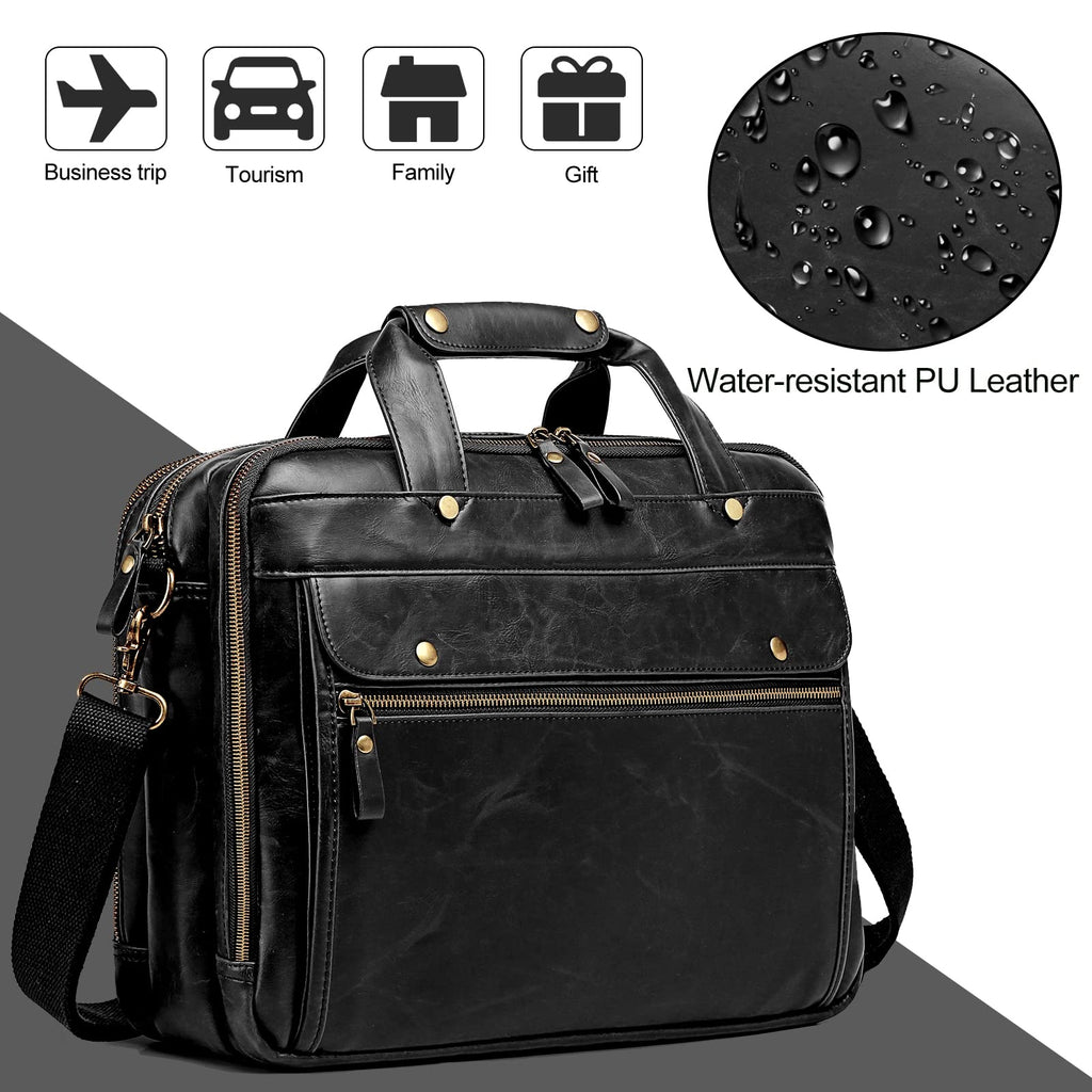 Black Leather 15.6 Inch Laptop Messenger Bag H85245