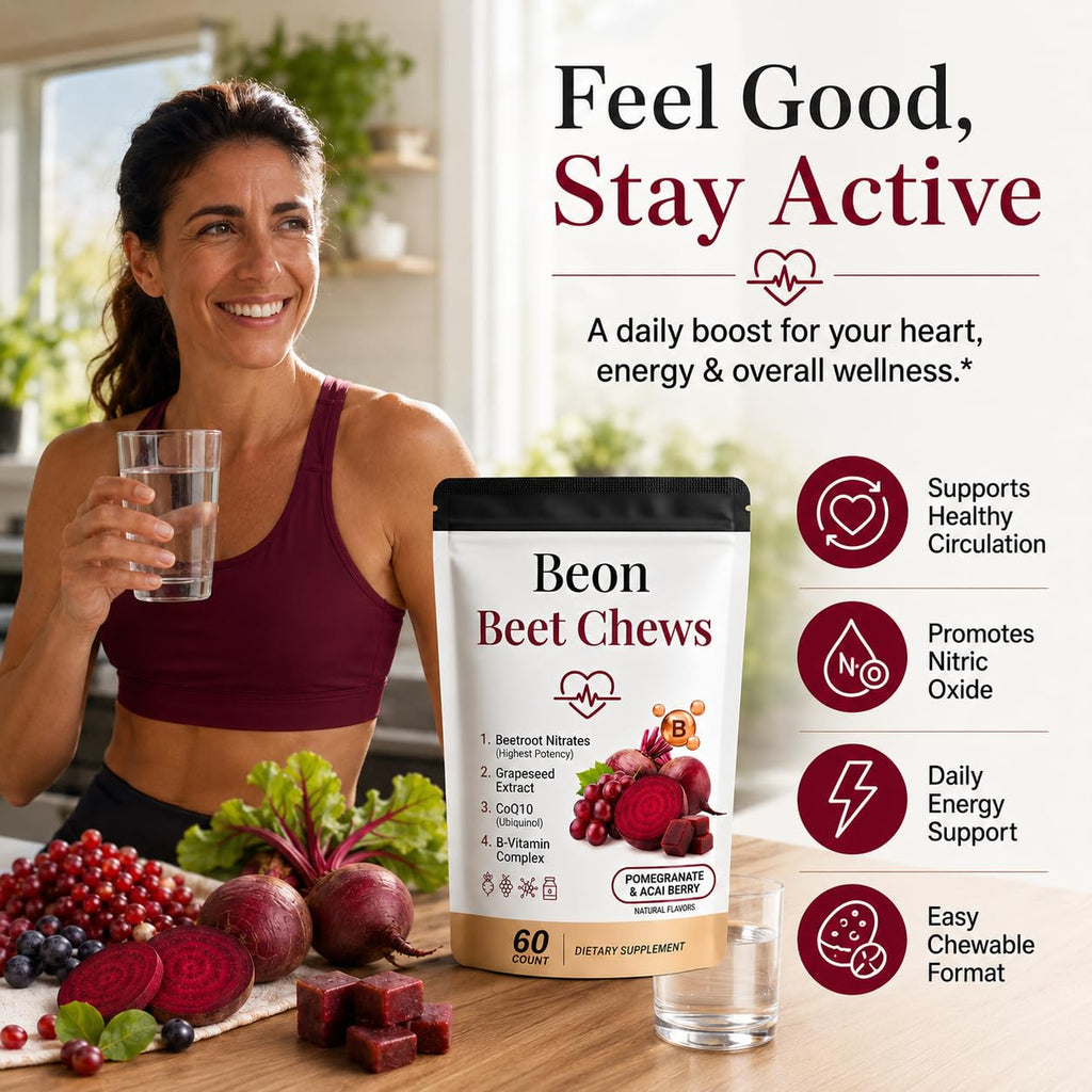 Beetroot Chews Gummies with Grape Seed & L-CoQ10, 60 Chew B510
