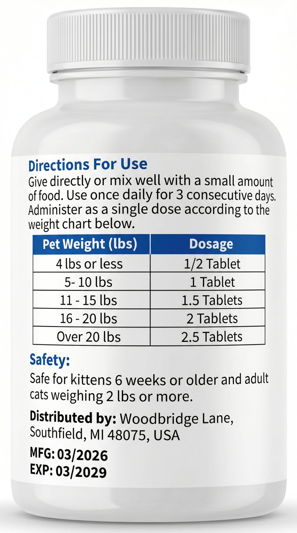 Broad Spectrum Dewormer Tablets for Cats and Kittens, 100 Tablets U36011