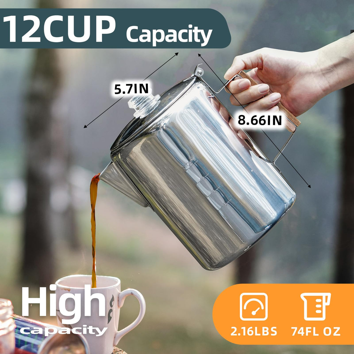12 Cup Stainless Steel Camping Percolator Coffee Pot R153650