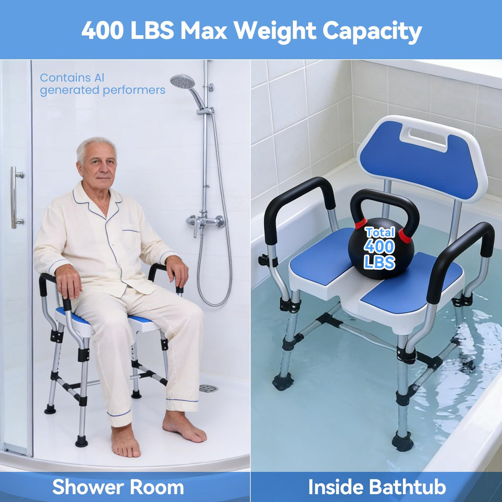 U-Shaped Shower Chair, 400 lbs Capacity, Adjustable Height, Blue I955