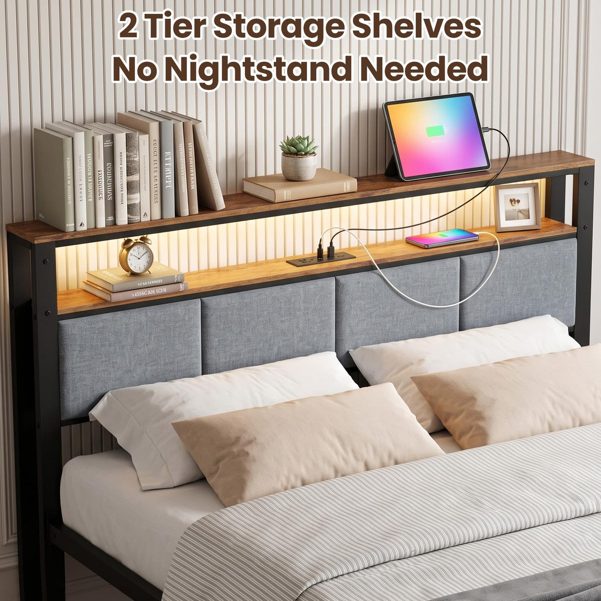 Twin Bed Frame with 18-Inch Under-Bed Storage and RGB LED Lights E2433