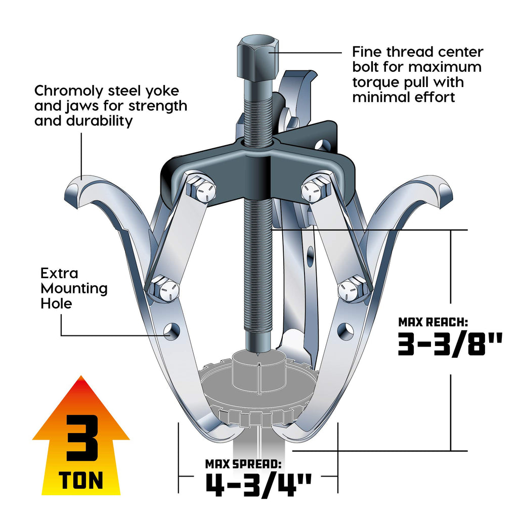 2/3 Jaw Reversible Gear Puller Set, 4-Inch Y920854