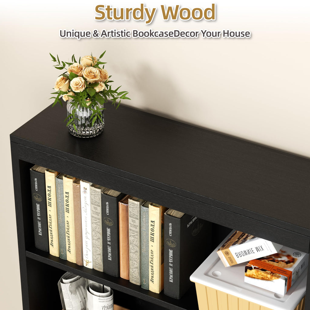 6-Tier Black Wood Bookshelf P7570