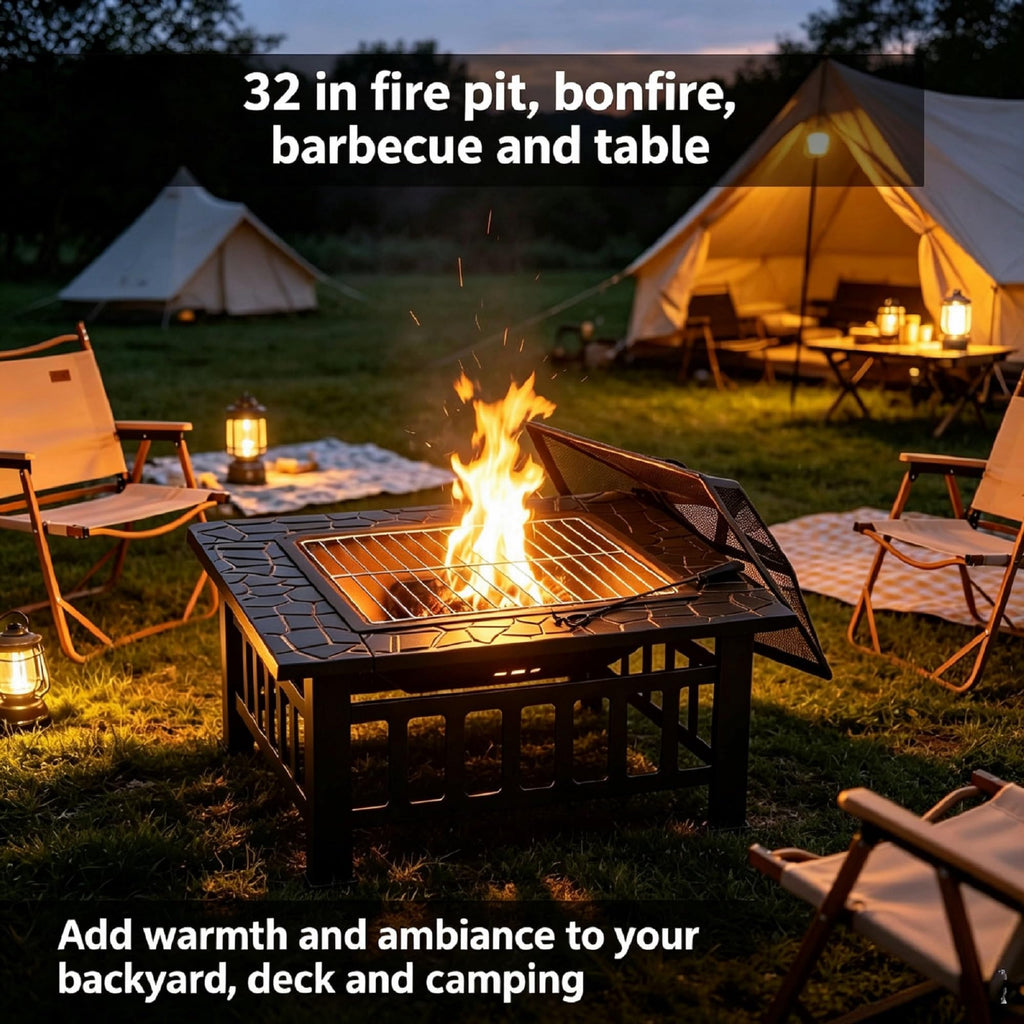 32" Square Metal Wood Burning Fire Pit Table Y6553