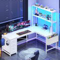 L Shaped Corner Desk with 4 Drawer, Power Outlet & LED Lights, White K879258