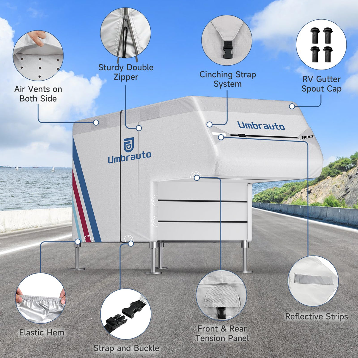 10–12FT Waterproof Oxford Truck Camper Cover with Straps & Air Vents J465