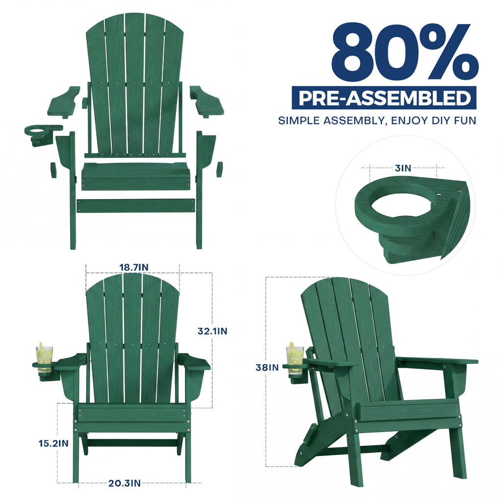 Folding Adjustable Adirondack Chair Set of 2 Green C265