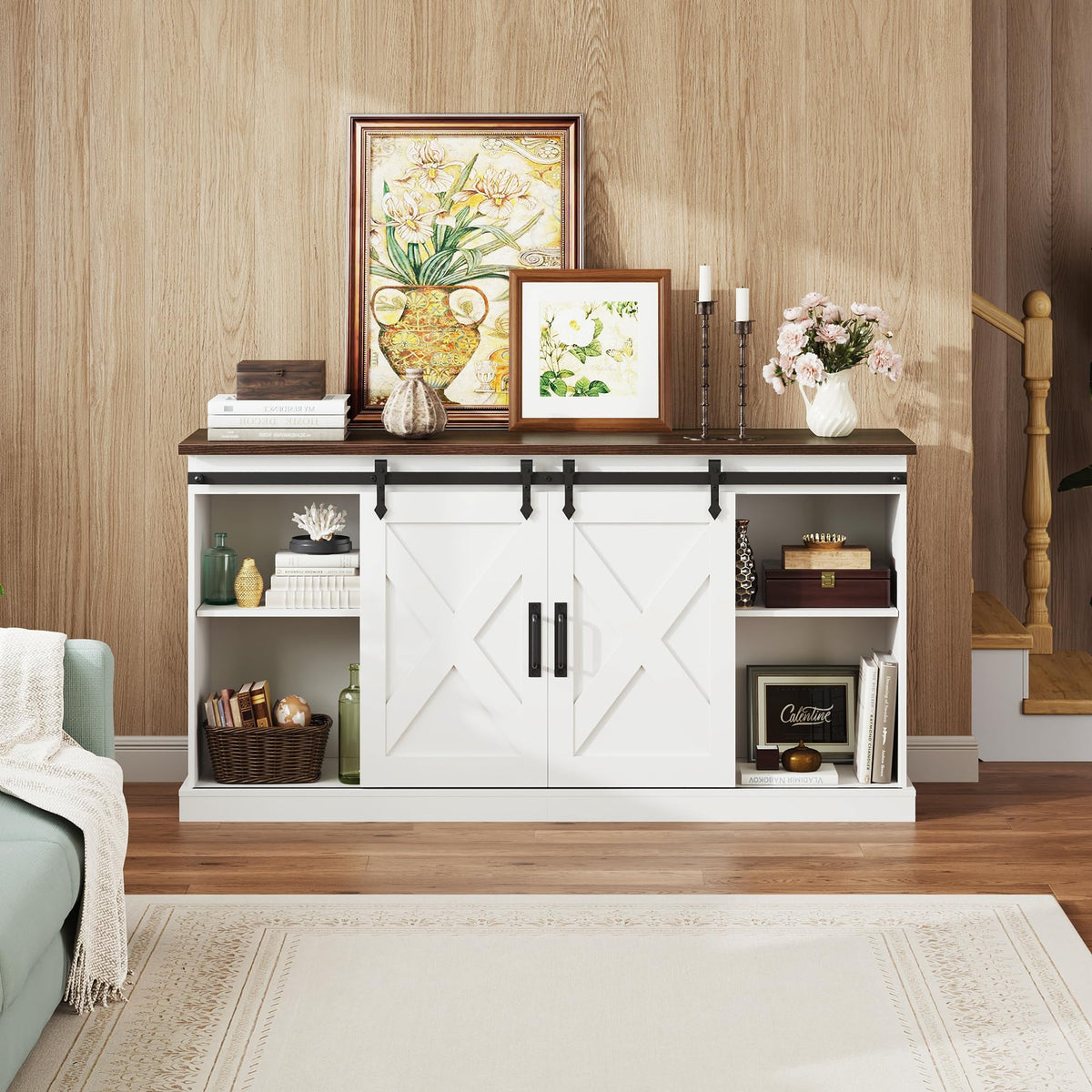 White Sliding Barn Door TV Stand K1264