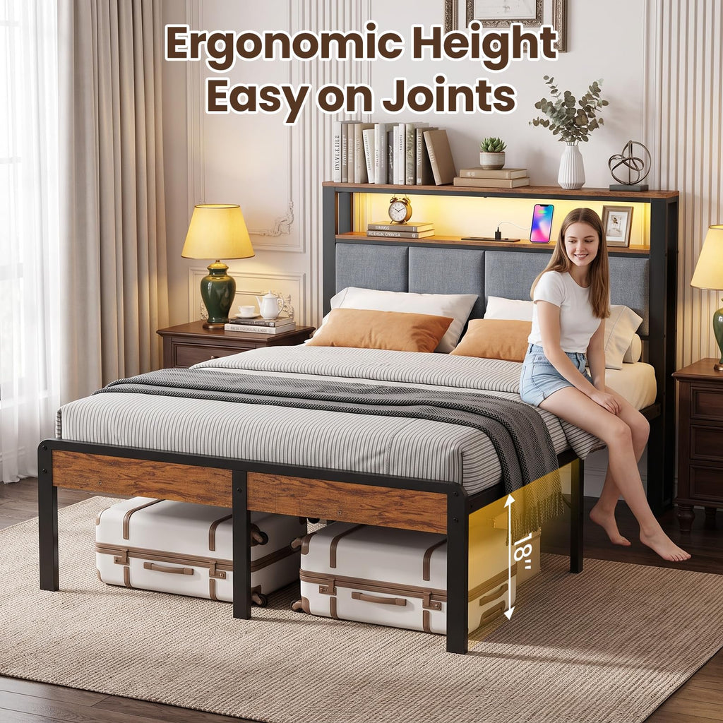 Twin Bed Frame with 18-Inch Under-Bed Storage and RGB LED Lights E2433