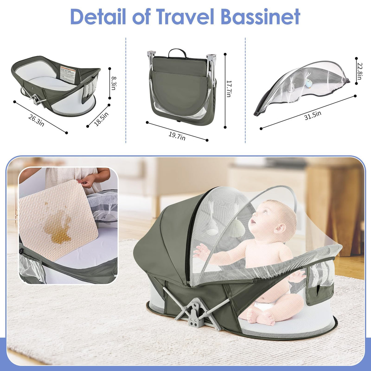 Portable Baby Bassinet with Mosquito Net & Sunshade U672040