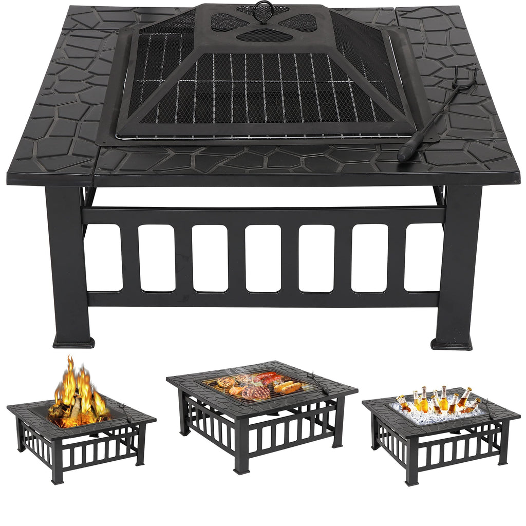 32" Square Metal Wood Burning Fire Pit Table Y6553