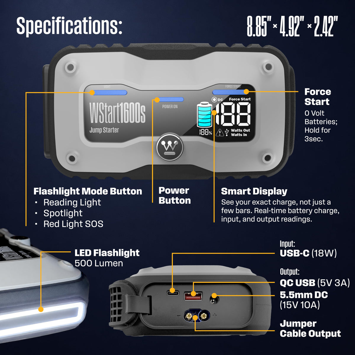 Portable Jump Starter & USB Power Bank 12V Car Battery Booster N519179
