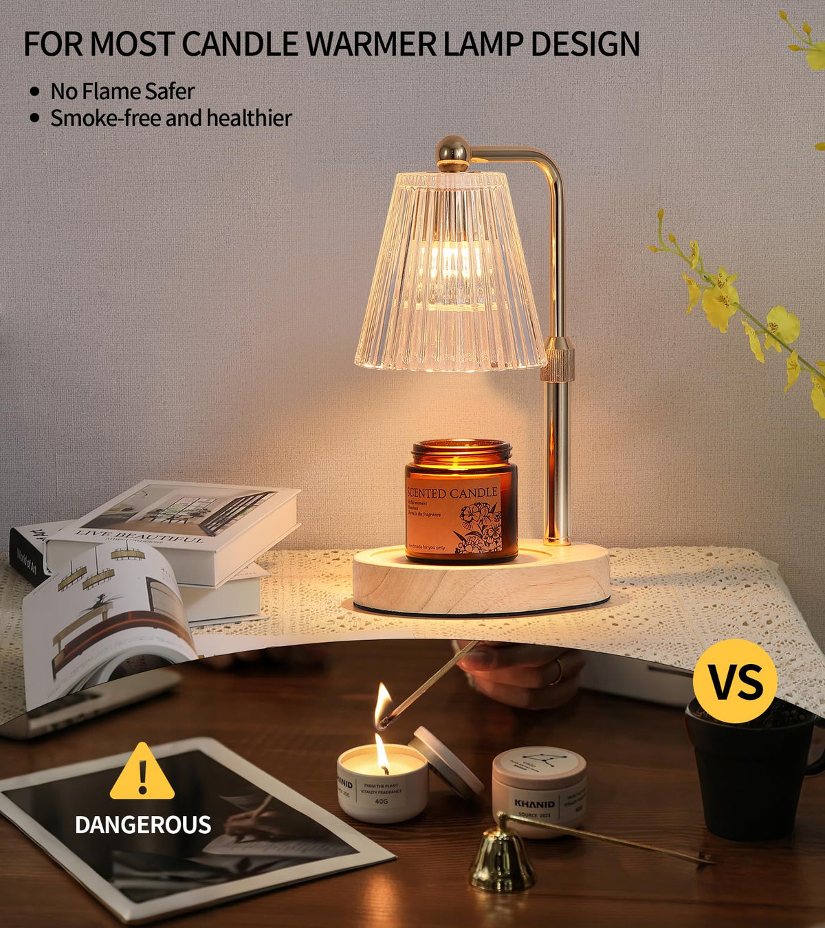 Gold Candle Warmer Lamp with Timer Dimmable with 2 Bulbs L8469