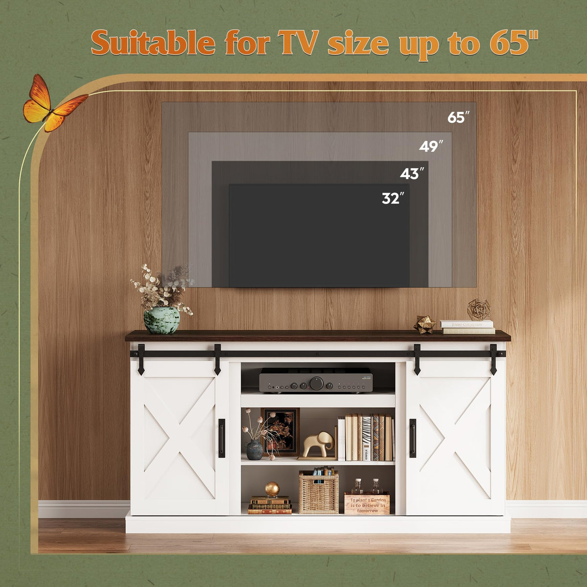 White Sliding Barn Door TV Stand K1264