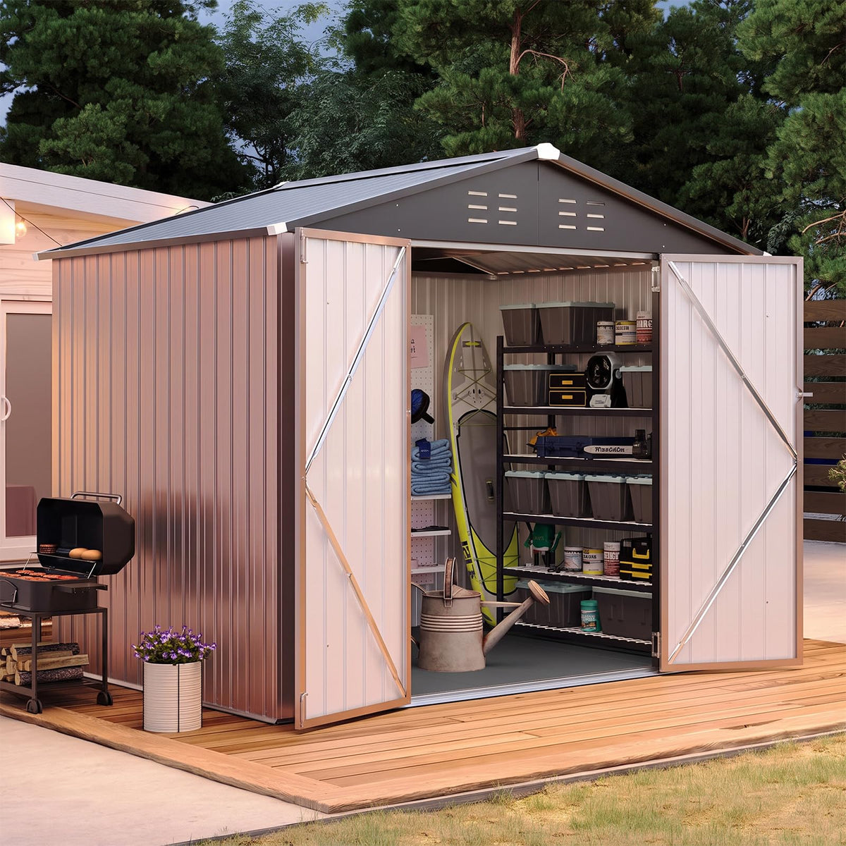 Brown Galvanized Steel Outdoor Storage Shed G586