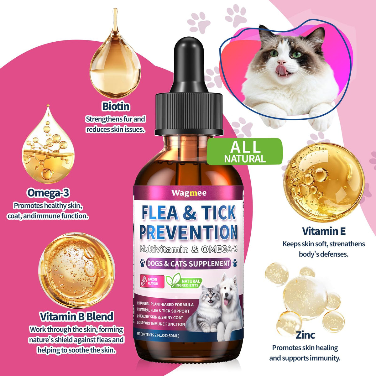 Natural Oral Flea and Tick Drops with Multivitamin for Pets V38960