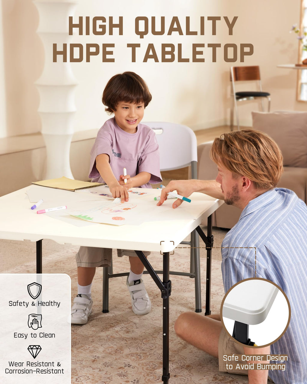 Folding Card Table 2 Heights 34" Square Plastic R591515