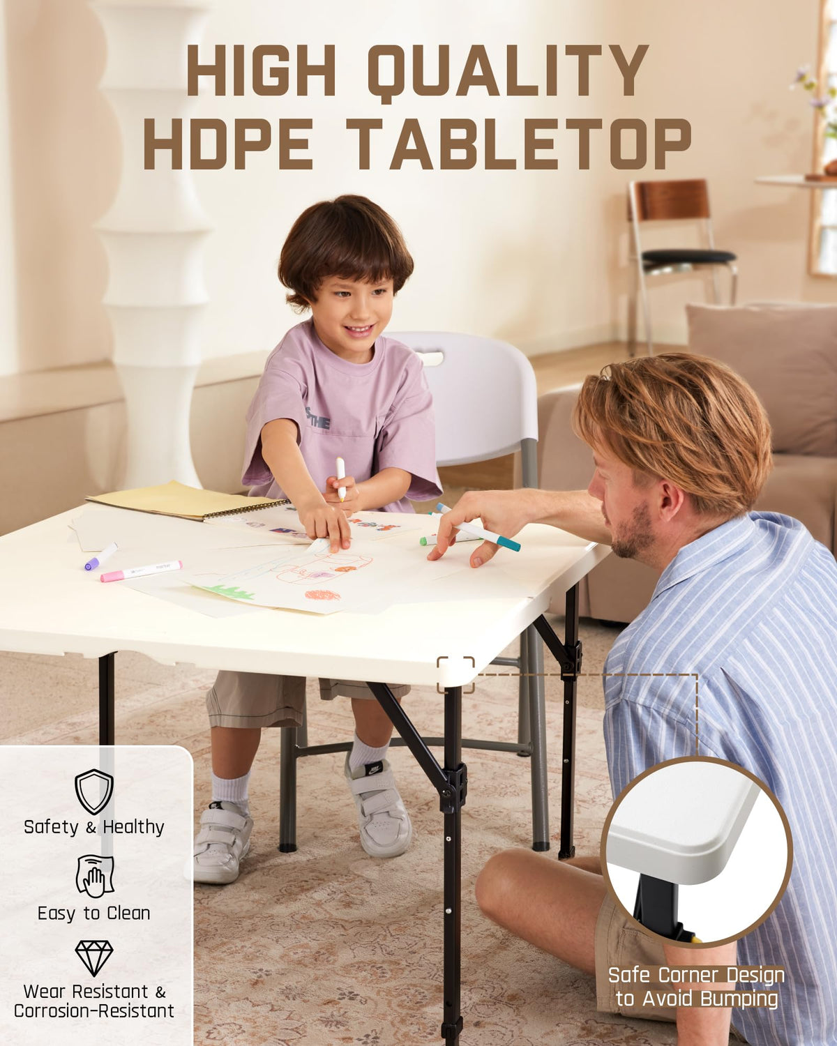 Folding Card Table 2 Heights 34" Square Plastic R591515