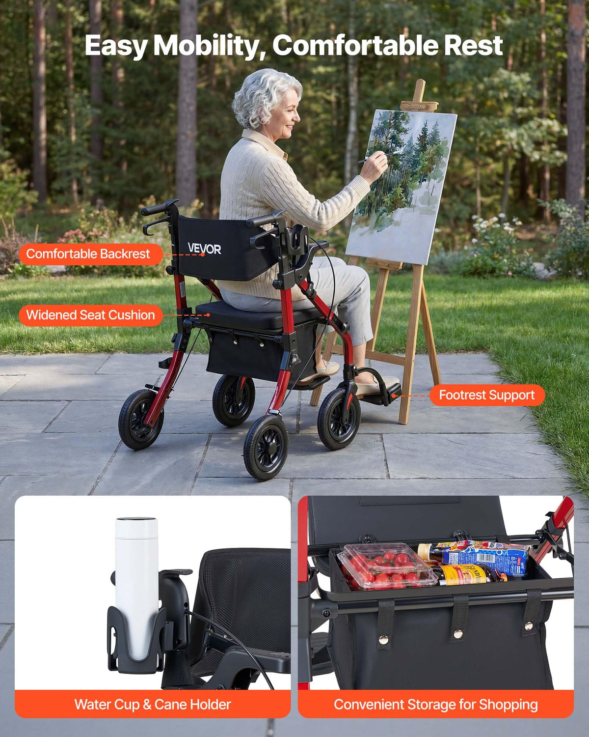 2-in-1 Foldable Aluminum Rollator Walker & Transport Chair B274
