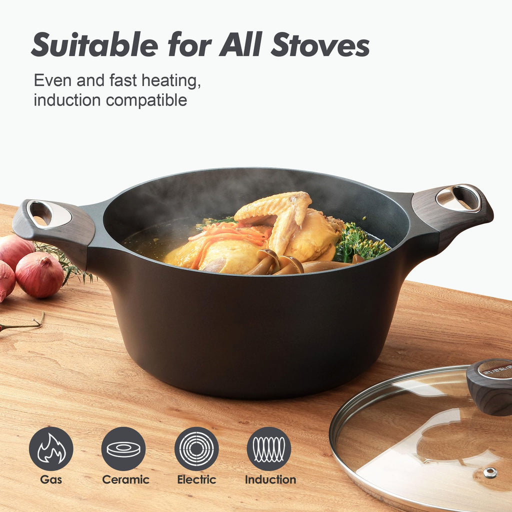 Nonstick Stock Pot with Lid 6.6 QT Black C7446