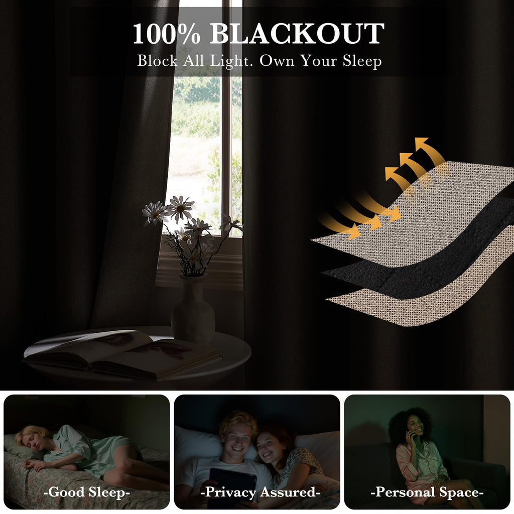 100% Blackout Linen Sliding Glass Door Curtains O145658