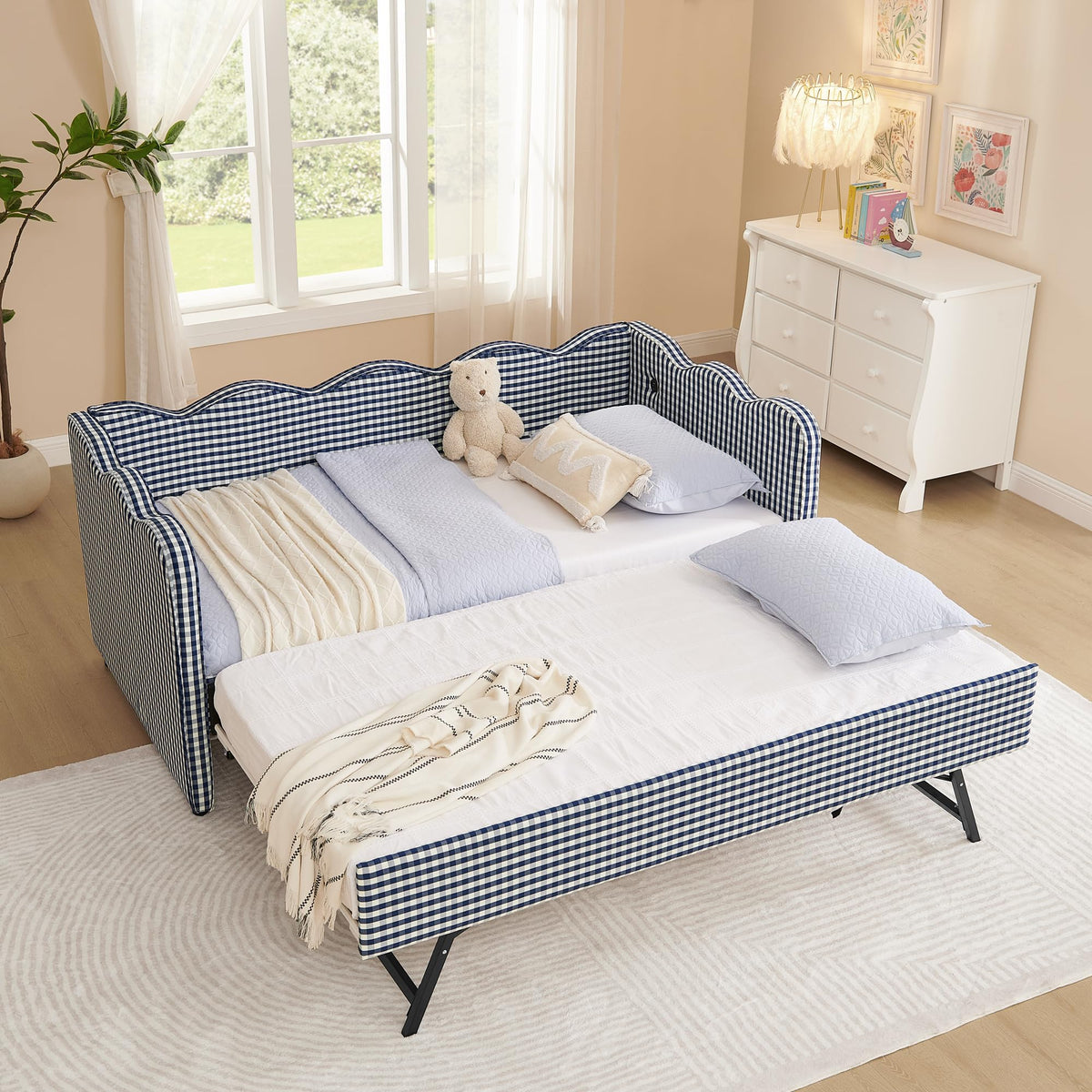 Twin Size Upholstered Daybed with Trundle and USB Port V7581