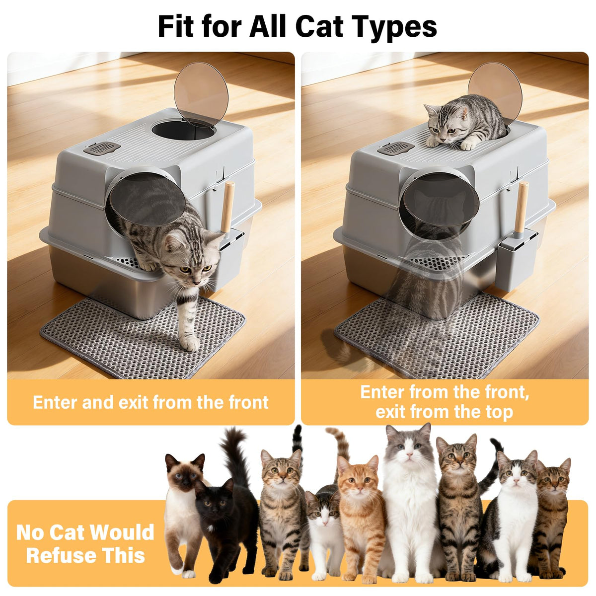 XL Stainless Steel Enclosed Cat Litter Box with Lid O78630