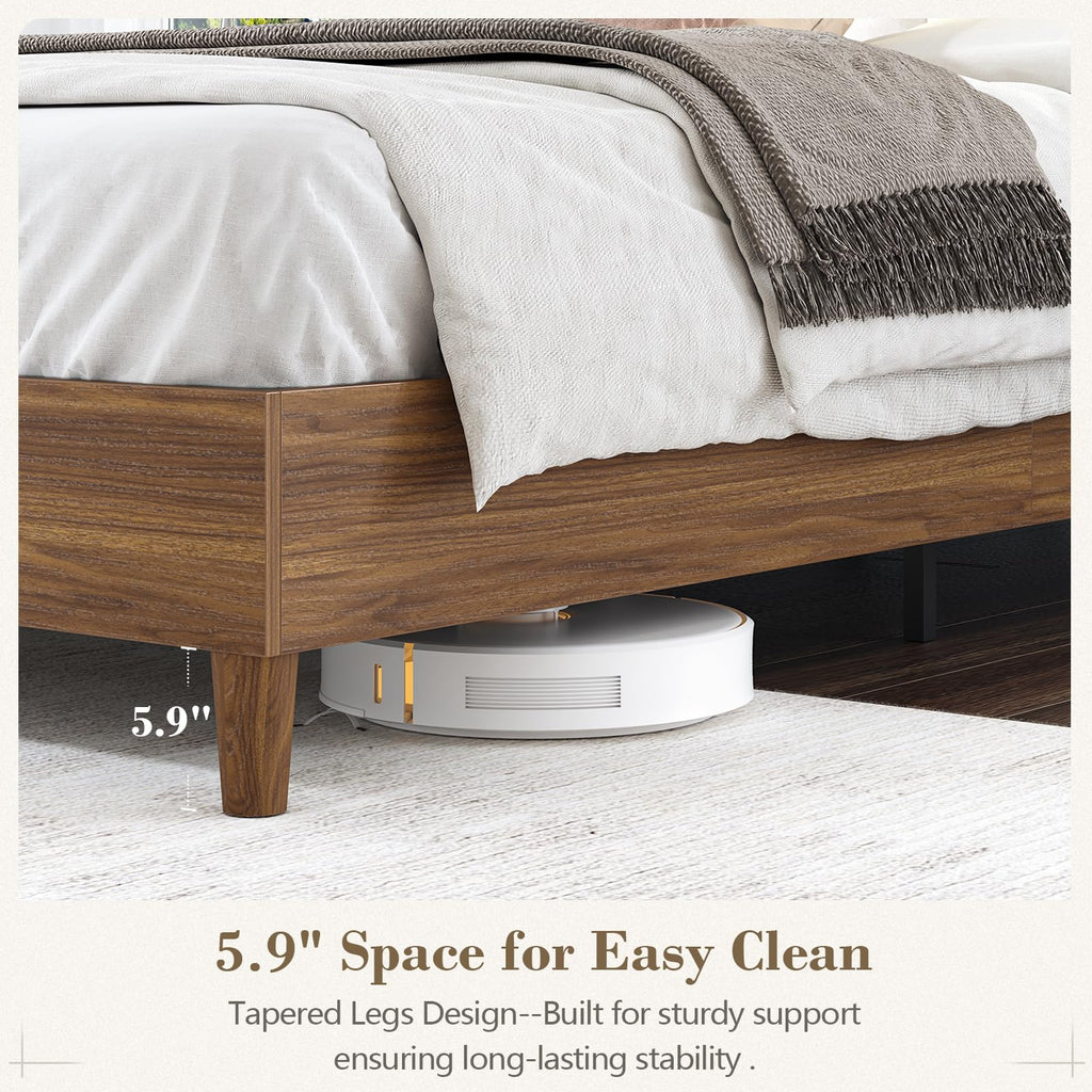 Wood Full Size Bed Frame with Charging Station & LED Lights Q9762