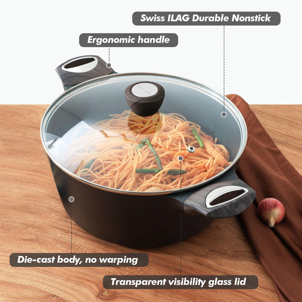 Nonstick Stock Pot with Lid 6.6 QT Black C7446