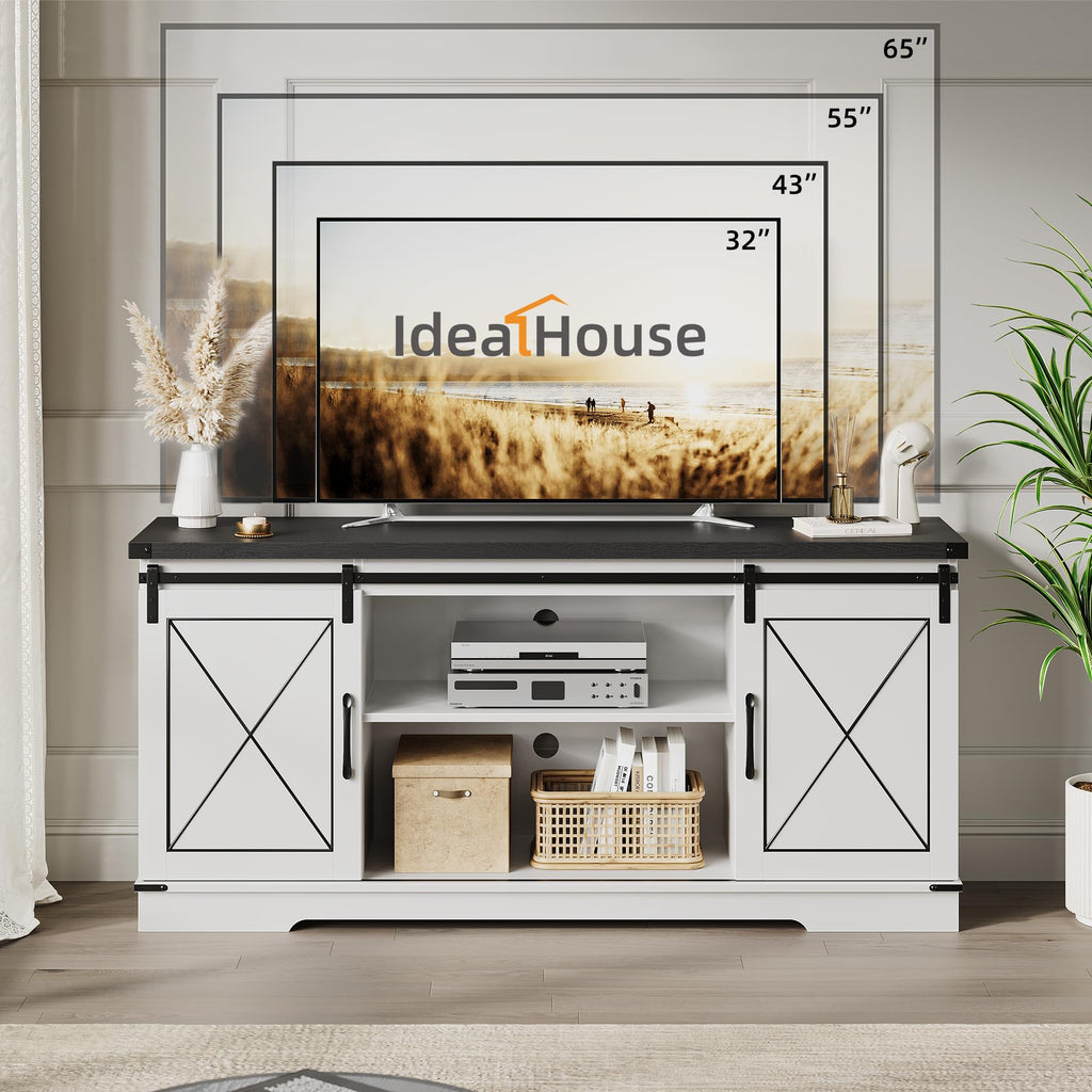 Farmhouse TV Stand with Sliding Barn Doors and Adjustable Shelves Y7326