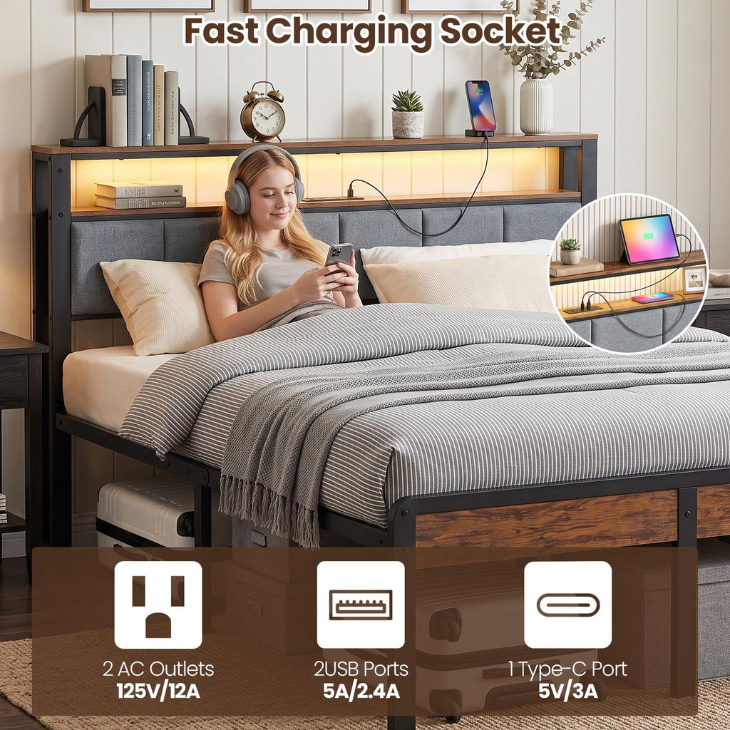 Twin Bed Frame with 18-Inch Under-Bed Storage and RGB LED Lights E2433