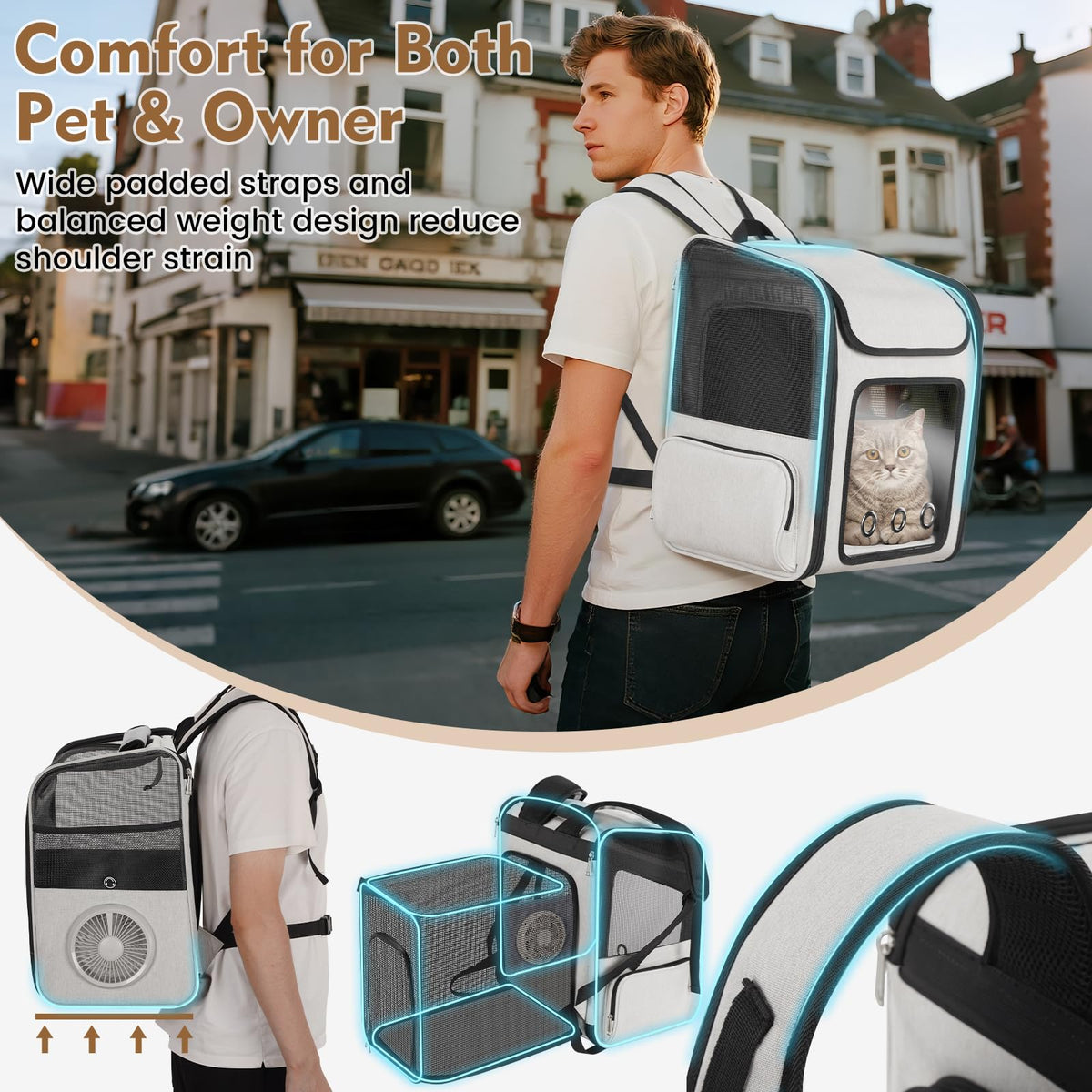 Cat Backpack Carrier with Cooling Fan & Heating Pad X66839