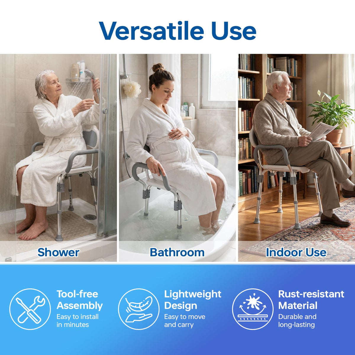 Adjustable Grey Shower Chair with Suction Feet X879
